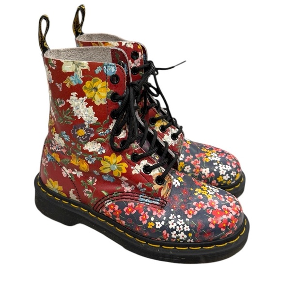 Dr. Martens Shoes - Dr Martens 1460 Pascal Boots Size 5 Floral Clash Wanderlust Red Purple